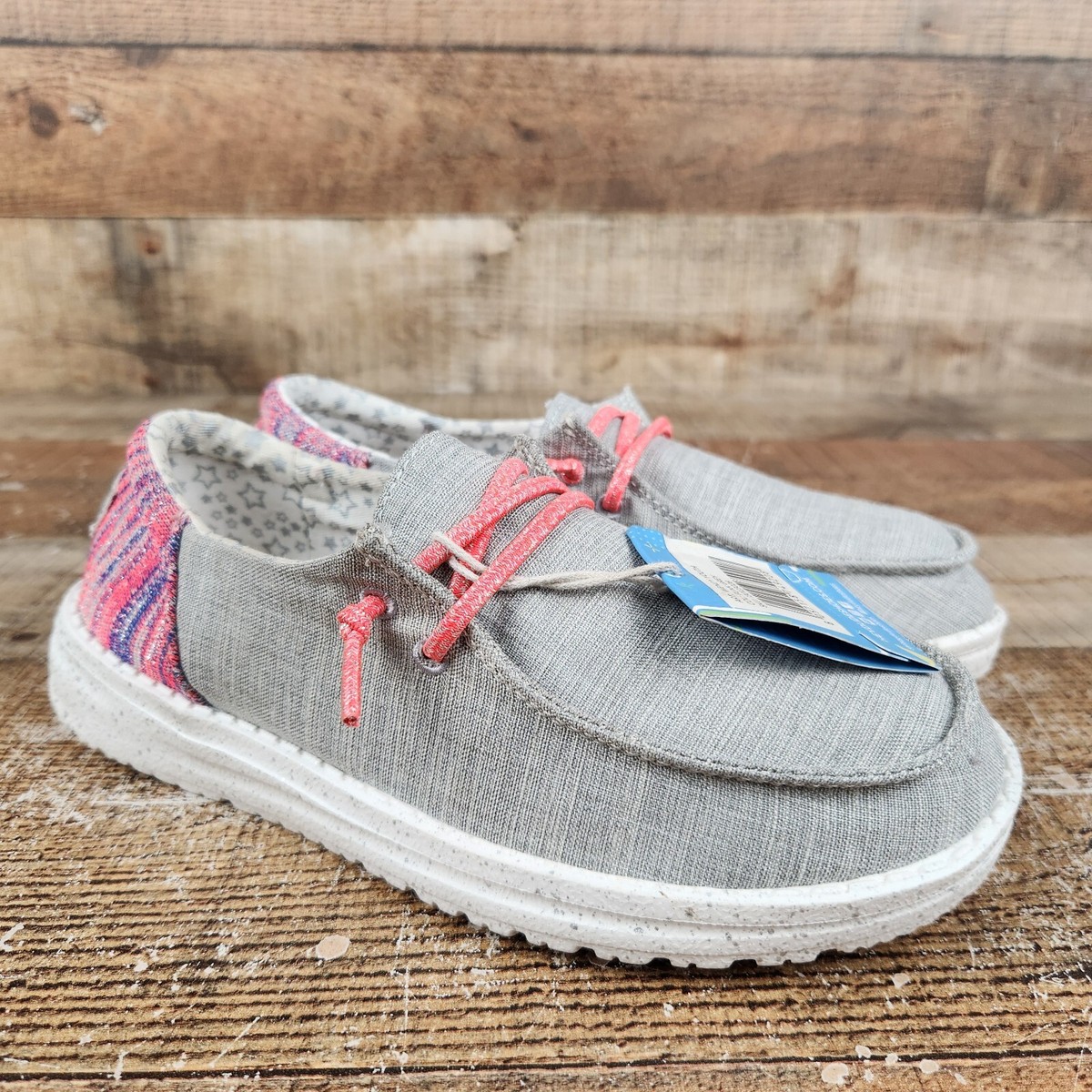 Hey Dude Wendy Youth Girls Sz Funk Grey Slip On Shoe Pink Comfort Grade  School
