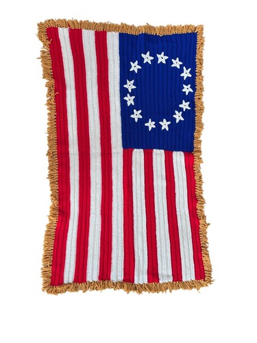 Vintage 1776 Handmade American Flag Crocheted Blanket w Fringe USA Decor 40x32 - Picture 5 of 11