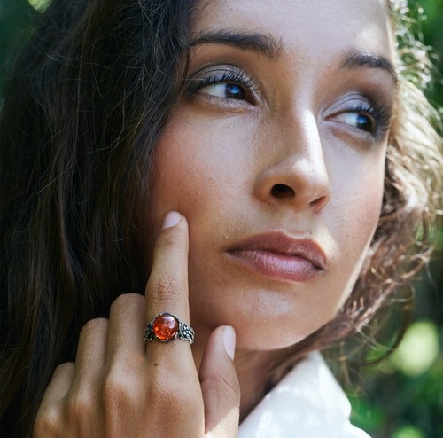 Sterling Silver Amber Ring For Weddings Engagement Parties Romance - Picture 14 of 24