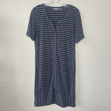 Athleta Shift Dress Womens Small Blue Striped Modal Knee Length Stretch Beach