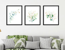 Eucalyptus Botanical Prints Set of 3 Green Gold Wall Art Home Decor Watercolour