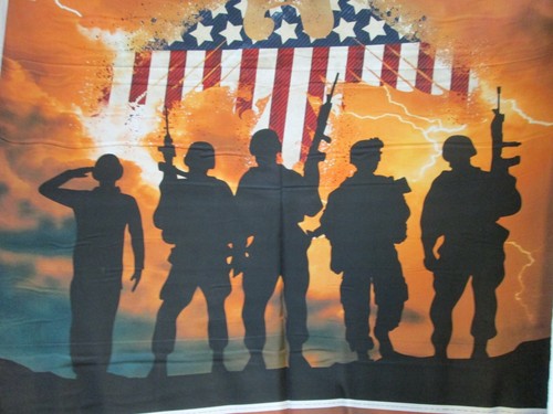 USA PATRIOTS ARMY HEROES FLAG EAGLE ORANGE DIGITAL PRINT COTTON FABRIC PANEL - Picture 2 of 4