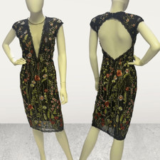 Jovani Sheer Embroidered Over Lace Plunging Neck Cocktail  Dress Whimsical Gothi