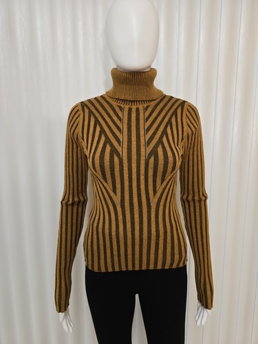 DKNY Women's Walnut Printed Turtleneck Ribbed Long-Sleeve Sweater Size S. - Picture 1 of 24