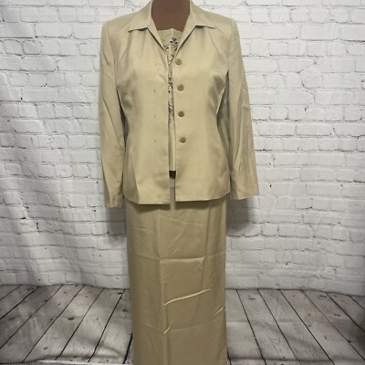 Ann Taylor 3-Piece Silk Maxi Suit Beige Embroidered Floral Top Size 2 NWT