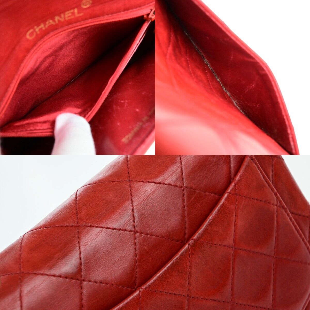 CHANEL CC Logo Mini Matelasse Chain Shoulder Bag Leather Red CHANEL CC Logo Mini Matelasse Chain Shoulder Bag Leather Red