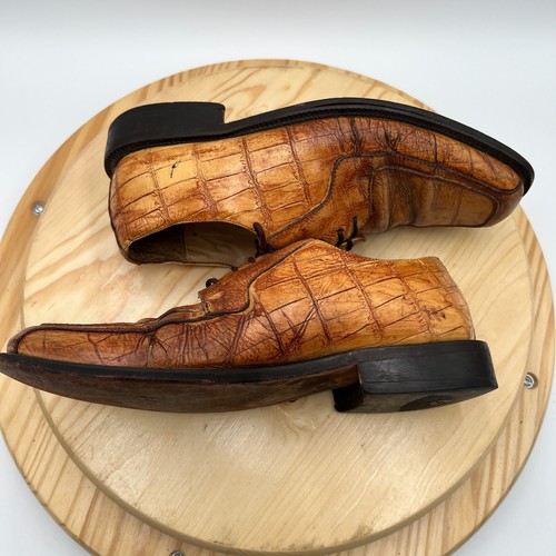 Florsheim Piel de Caimán Cuero Zapatos de Vestir Para Hombre 8 Coñac Derby Exótico - Imagen 5 de 12