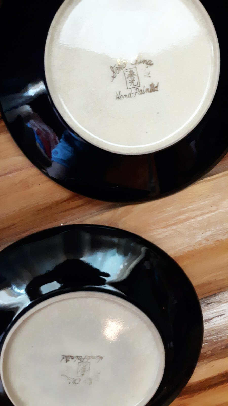 Vintage Soko China Hand Painted Midnight Blue Bamboo Design Plates or