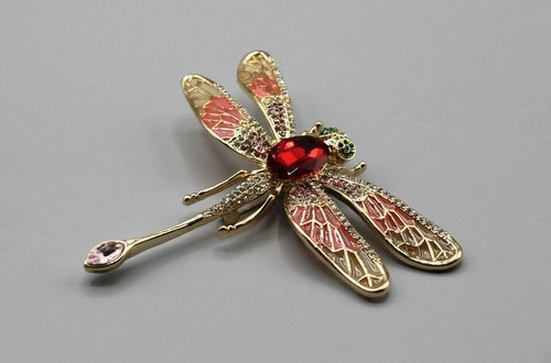 Broche grande rojo libélula broche amarillo tono dorado joyería símbolo de cambio - Imagen 12 de 12