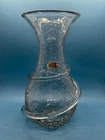 Blenko MCM Art Glass Vase Clear Crackle Coil Applied Wrap 10.5” Sticker
