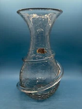 Large 10.5” Blenko MCM Coil Swirl Wrapped Crackle Glass Vase Blenko Sticker