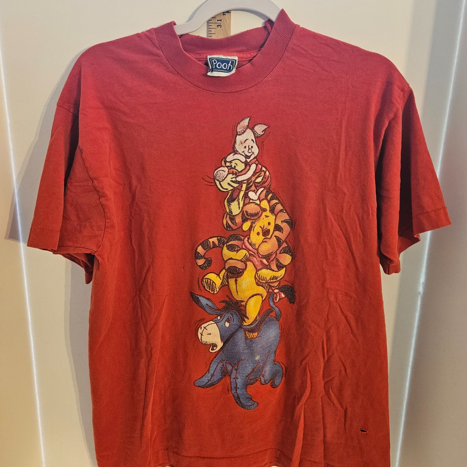 Winnie The Pooh Bear Piglet Eyore Tiger Disney Red T-Shirt Large