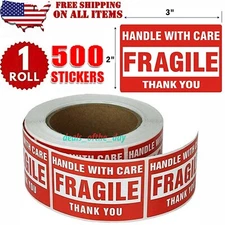 Fragile Stickers 1 Roll 500 2x3 Fragile Label Sticker Handle With Care Mailing