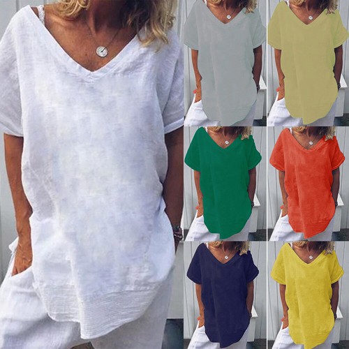 Plus Size Womens V Neck T Shirt Blouse Ladies Summer Short Sleeve Tunic Tops Tee