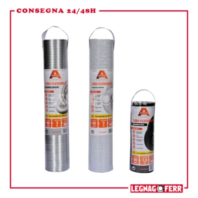APROS Tubo Flessibile In Alluminio Per Stufe Estensibile da 50 cm a 3 Mt Spes 0,12mm