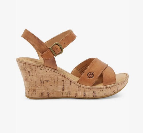 Sandalia de cuña con plataforma de cuero/corcho cruzada Alaina para mujer NUEVA NACIDA EE. UU. 9 tostada - Imagen 3 de 22