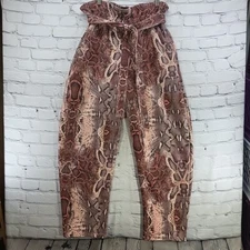 House Of Sunny Pink Snake skin Trouser Pants With Waist Tie Womens Sz 6