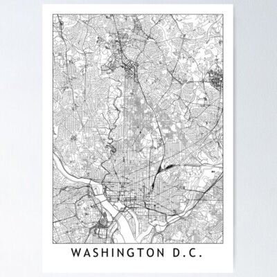 NEW! Best Design Washington D.C. White Map Poster