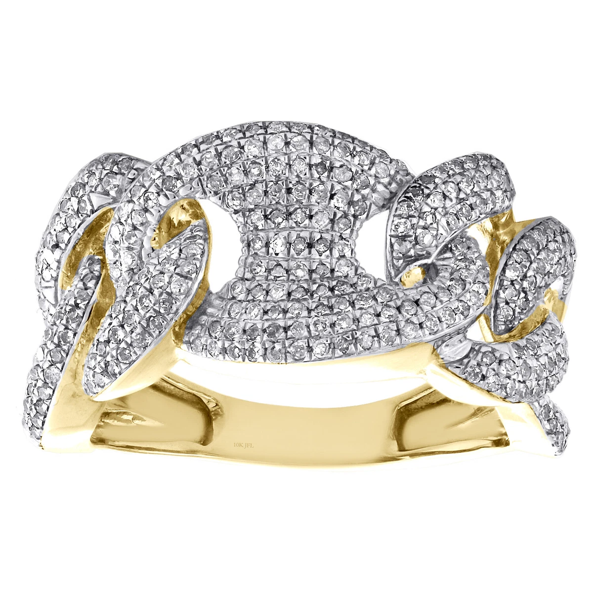 10K Yellow Gold Puff Gucci Link Round Diamond Pinky Ring 12mm Fancy Band 0.69 CT