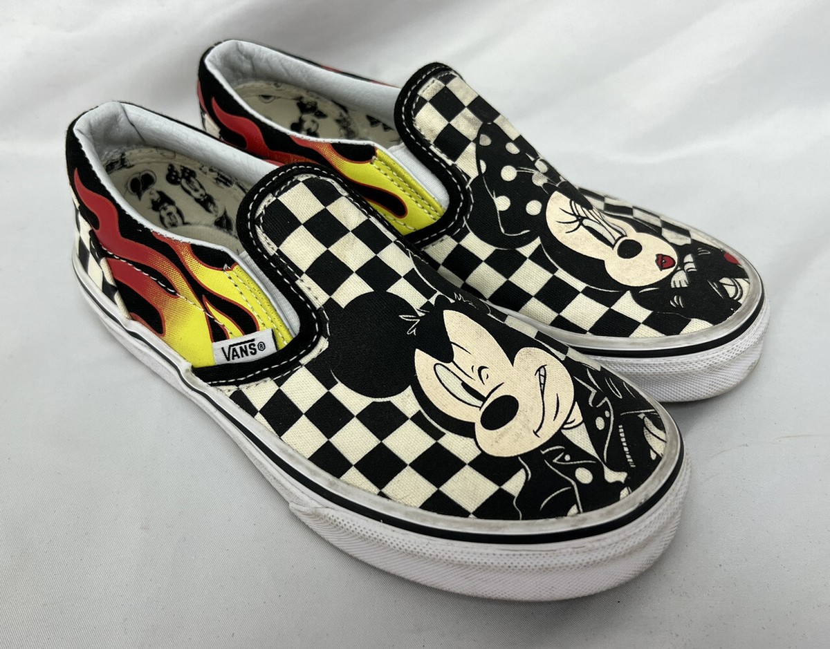 Vans Checkered Flame Disney Mickey Minnie Mouse Slip On Shoes