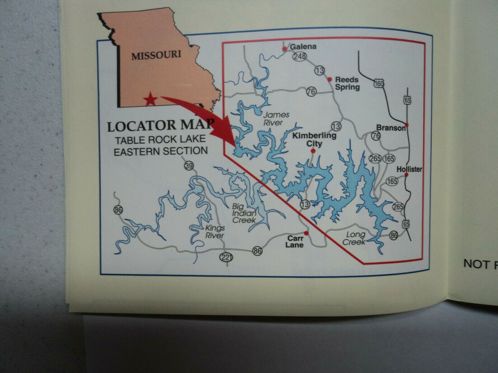 Table Rock Lake East Section Detailed Fishing Map, GPS Points