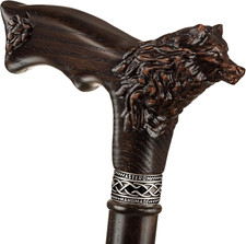 Handmade Wolf Walking Cane - Unique Carved Wooden Walking Stick for Men  Women