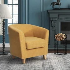 Kenta Upholstered Fabric Barrel Club Chair, Mustard Yellow