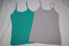 Womens 2 LOT CAMI TANK TOP Stretchy TEAL GREEN  ASH GRAY Solid Colors S M