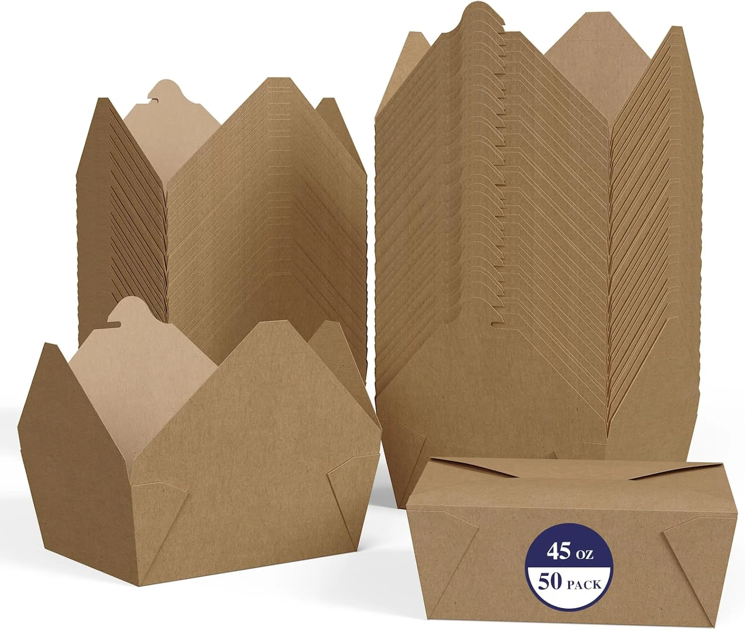 50 Pack 45 Oz to Go Food Containers, Kraft Brown Take Out Food Containers Leak G