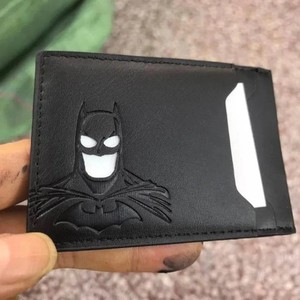 Personalized Leather Bat Wallet  Superhero Mask Card Holder Heroic ID Wallet