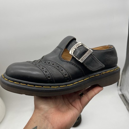 Vtg Dr Martens 90s Mary Jane Oxford Buckle Leather Black England UK 4 / US 6 W