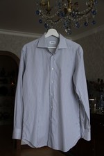 Brioni Mens Dress Shirt 15.5 39 Blue Striped 100 Cotton Made in Italy Luxury