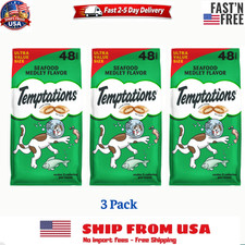 3 Pack Temptation Classic Crunchy Soft Dry Cat Treat Seafood Medley Flavor,48 oz