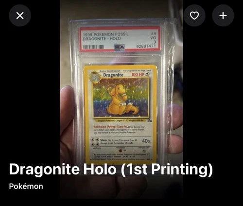 Pokémon TCG Dragonite Fossil Holo Rare Card 4/62 PSA 3 VG
