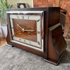 Bentima Art Deco Oak Mantel Clock Twin Train Gong Strike Fully Serviced