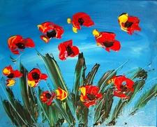 RED POPPIES  █ MODERN CANVAS  original  painting ABSTRACT ART █NO RES██eECE