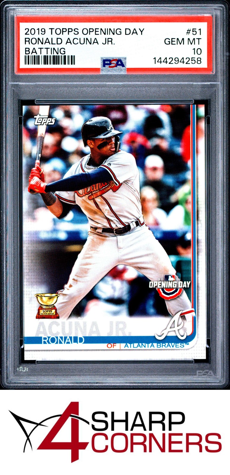 2019 TOPPS ALL-STAR ROOKIE OPENING DAY #51 RONALD ACUNA JR. BATTING PSA 10