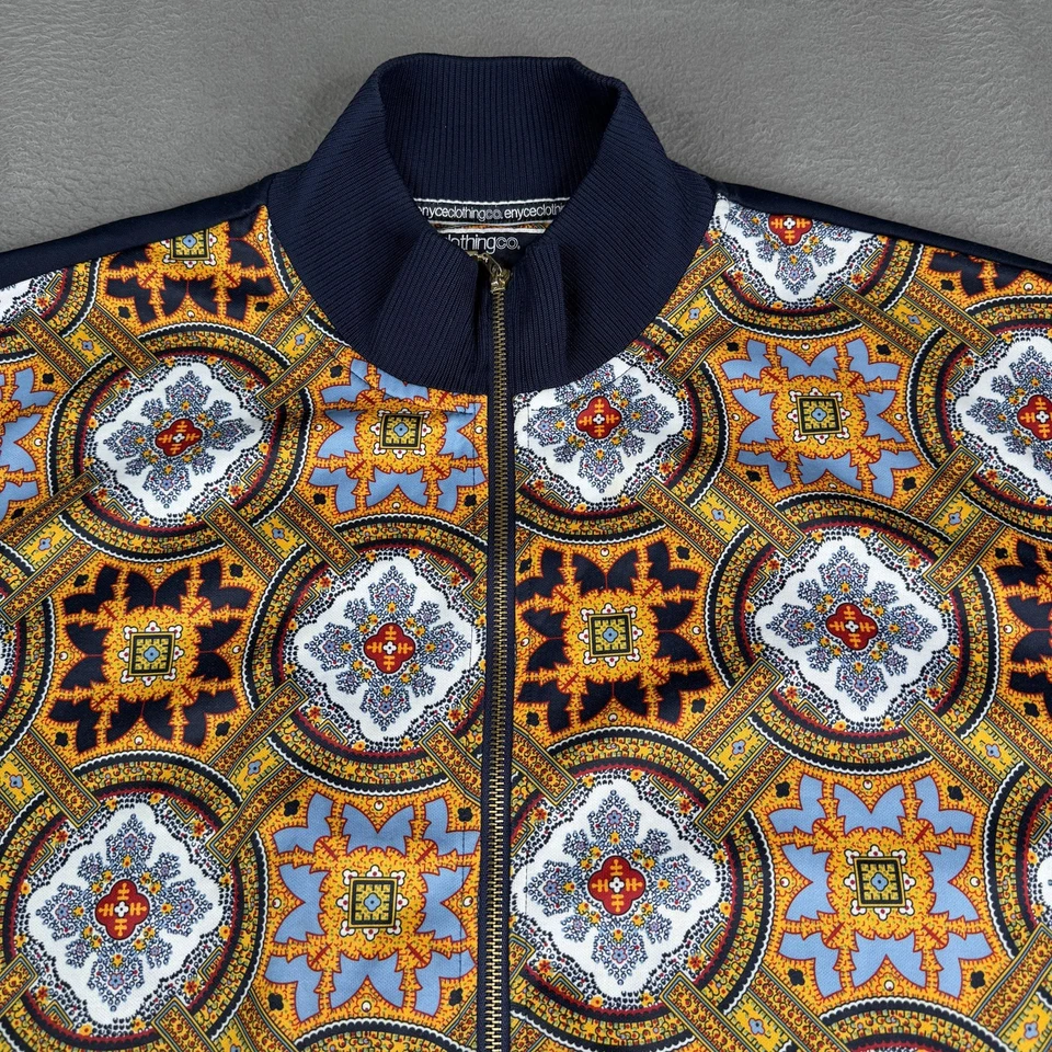 Chaqueta Enyce Para Hombres 3XL Azul Marino Estampado Barroco Cremallera Completa Pista Bombardero Retro Ropa de Calle Foto 2 de 4