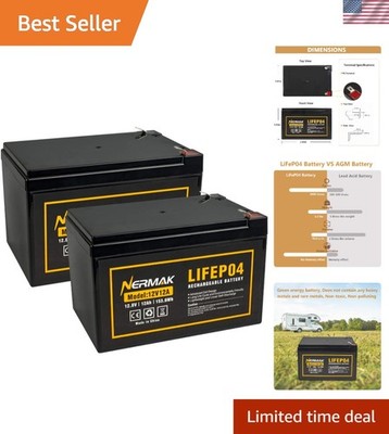 Rechargeable 12V 12Ah LiFePO4 Battery Pack with 12A BMS - Great for Home Use