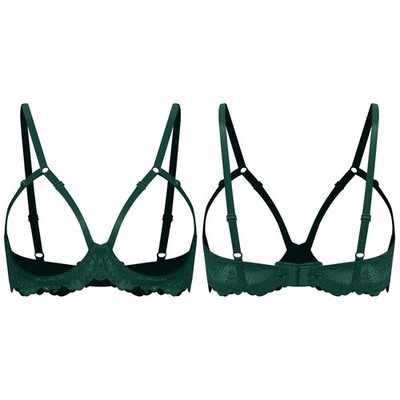 Women's Open Bust Bra Wireless Balconette Push Up Bra Underwear With Straps Tops
