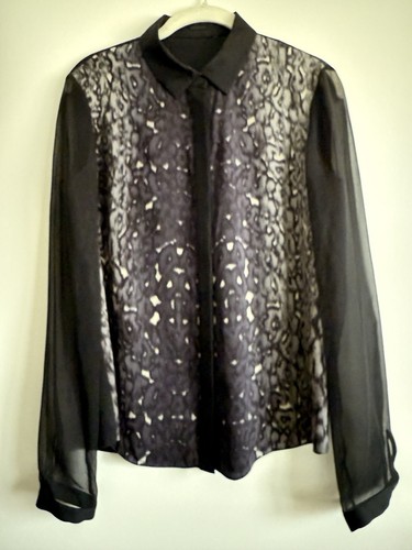 Elie Tahari Women's Button Front Long Sleeve Collared Silk Shirt Black XS - Picture 2 of 6