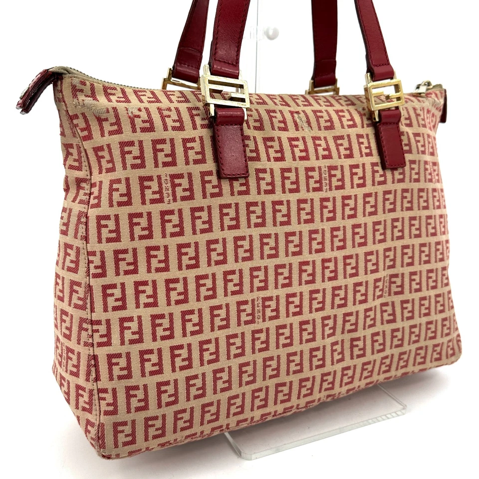 Bolso de Hombro Fendi Zucchino Bolso de Mano Cuero Lona Rojo 250T0252 Foto 3 de 4