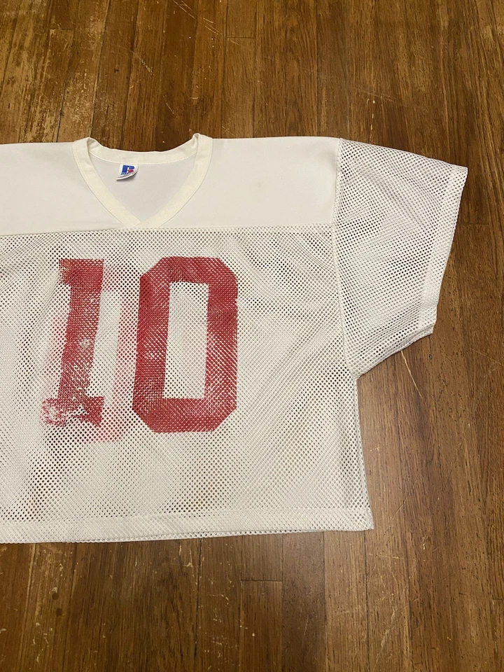 Camiseta deportiva de fútbol recortada blanca de malla atlética Russell de colección de los 90 para hombre pequeña mediana Foto 4 de 4