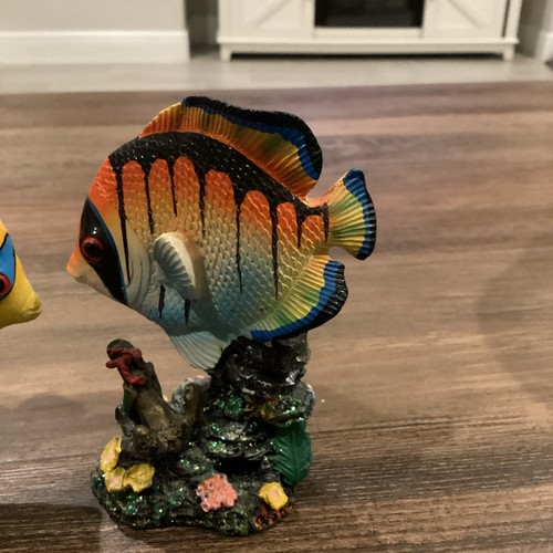 2 Colorful Tropical Fish Figurines Ocean Nautical 4” Tall For Aquarium - Picture 8 of 16