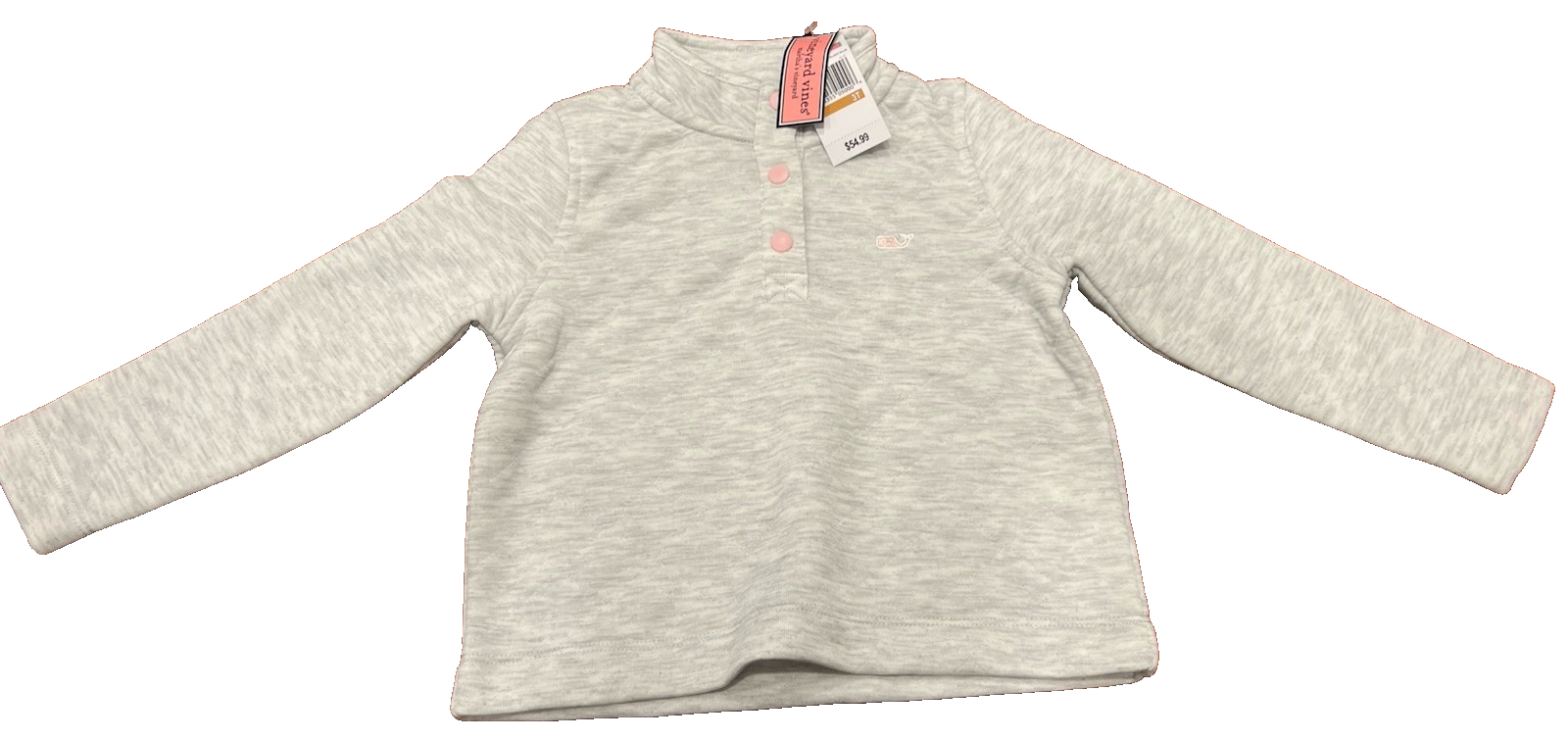 Classic Vineyard Vines Toddler Girl 4T Light Gray Quilted Snap Quarter Pullover