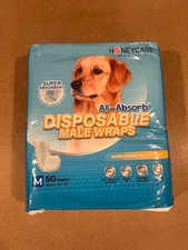 HONEY CARE All-Absorb A25 Male Dog Wrap, 50 Count, Medium (Pack of 50) White