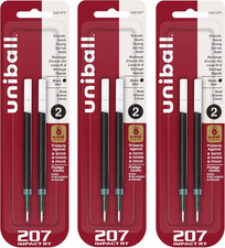 Uniball 207 Impact RT Retractable Pen Refills, 1.0Mm Bold Point, Black Ink, 6 Re