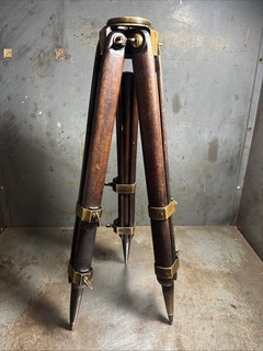 Antique Surveyor’s Tripod Wood Brass Vintage Land Surveying Transit Stand