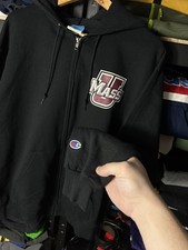 Champion UMass Zip Hoodie Black Size M University Logo Y2K