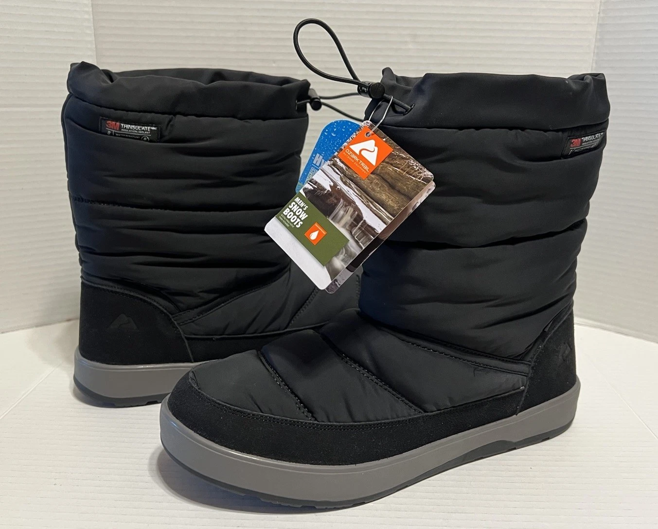 NEW OZARK TRAIL Mens Puffer Snow Boots Size 11 Black Waterproof Memory Foam NWT